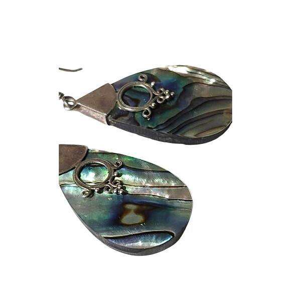 Sterling Silver 925 Abalone Shell Dangle Earrings Teardrop - Picture 4 of 8